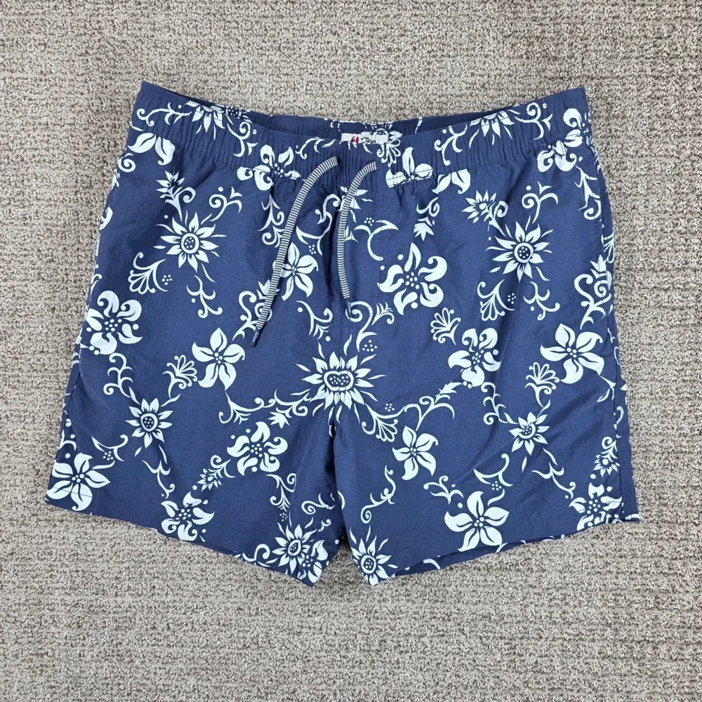 Reyn Spooner Mens Blue Floral Swim Trunks Board Shorts Size XL Hawaiian Lined